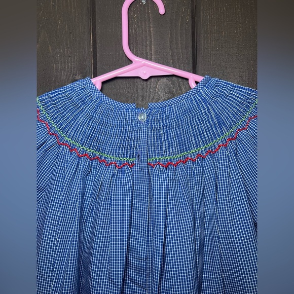 Anavini Hand Smocked Blue Checkered  Dress Long Girls Sz 5 Zoo Animals EUC. - Picture 8 of 9